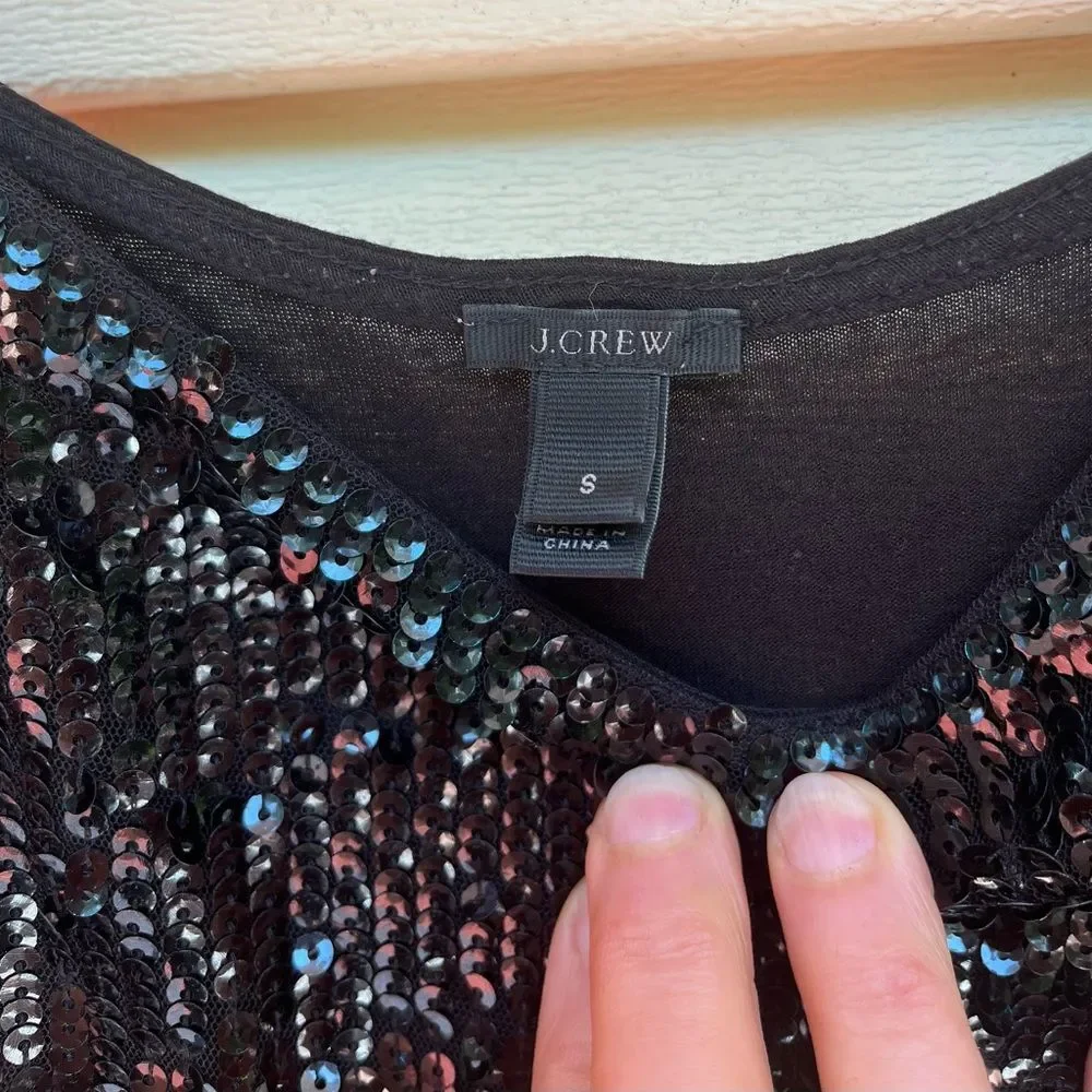J.Crew black sequins-decorated camisole, adjustable straps, festive, size Small